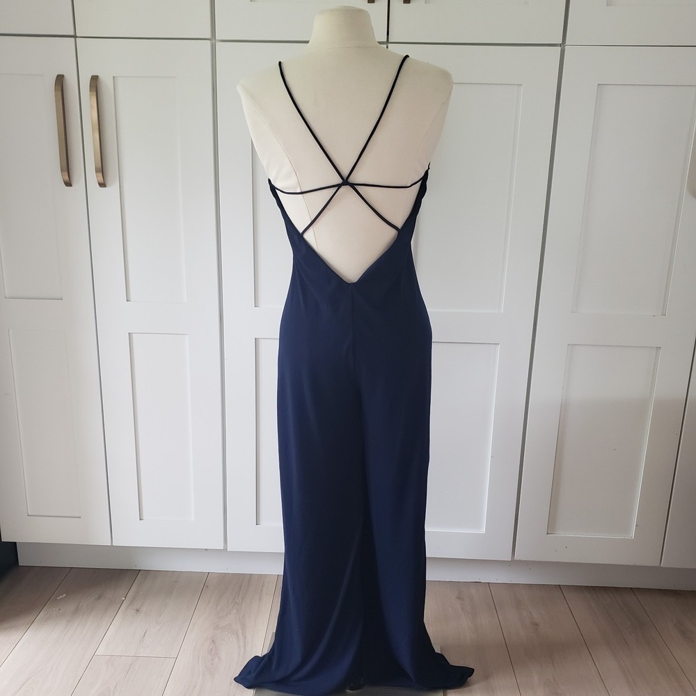 Nasty Gal Jumpsuit‎ Womens Small Blue Wide Leg Strappy Back Night Out Formal